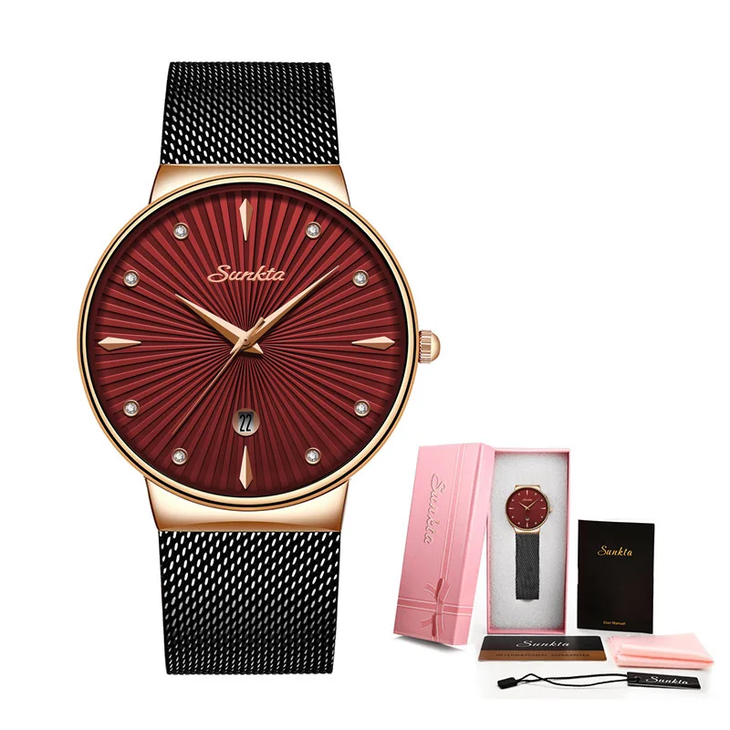 rose gold red LIGE, женские часы, Лидирующий бренд, Роскошные Аналоговые кварцевые часы, женские полностью синие сетчатые часы из нержавеющей стали с датой, модные ультратонкие часы с циферблатом - Цвет: rose gold red