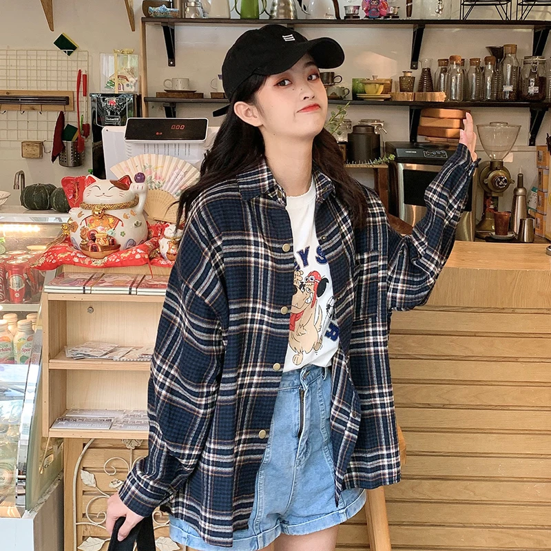 

Mazefeng 2020 Women Shirts High Quality Women Blouses Long Sleeve Plaid Shirts Slim Female Casual Ladies Tops Turn-down Collar