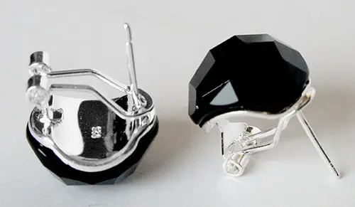

Summer 925 Sterling Silver Jewelry Black Faceted Jade Inlay Stud Earrings