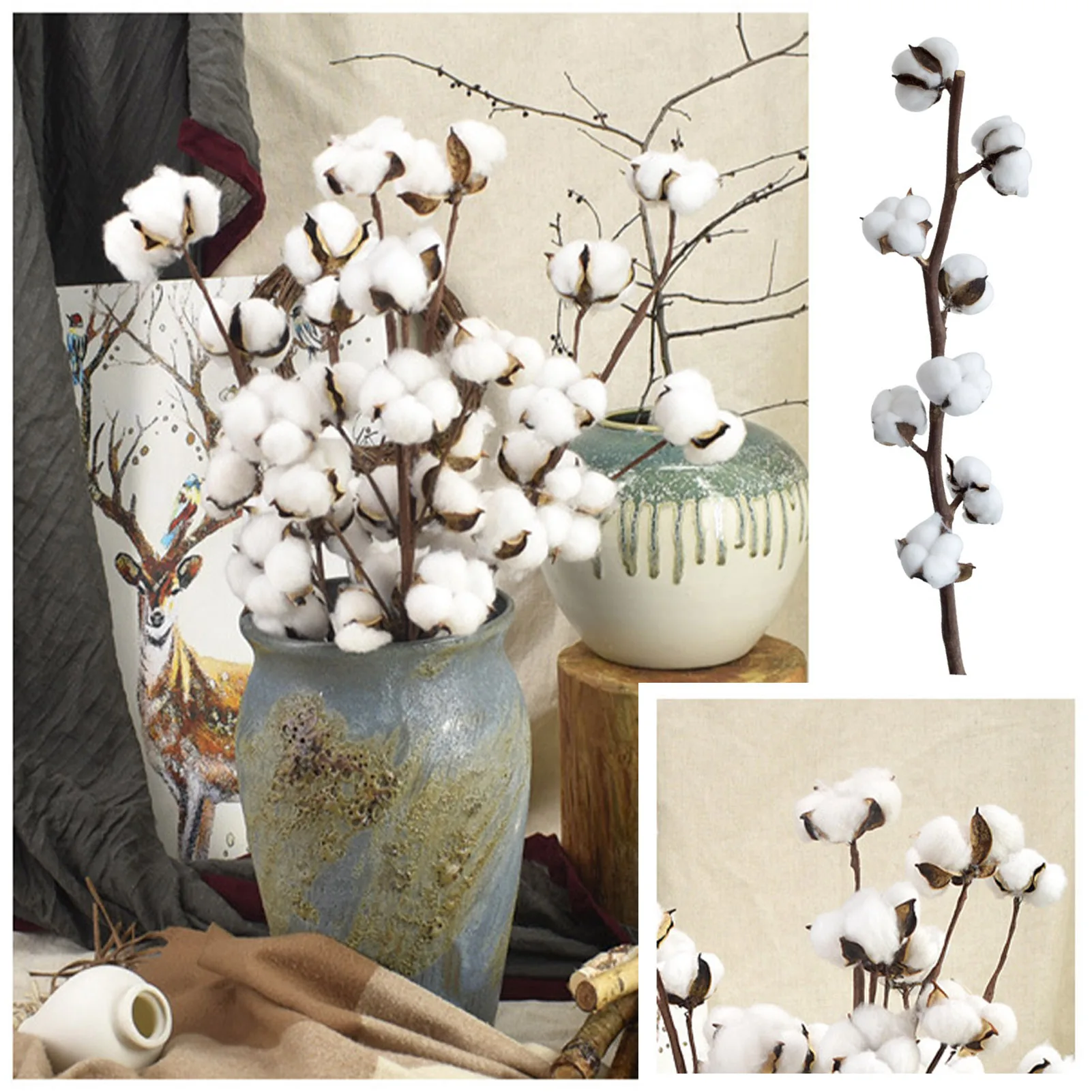 

Natural Dried Cotton Bouquet 8 Heads Artificial Dried Cotton Stem Garden Home Decoration Floral Branch 1pc Living Room Ornament