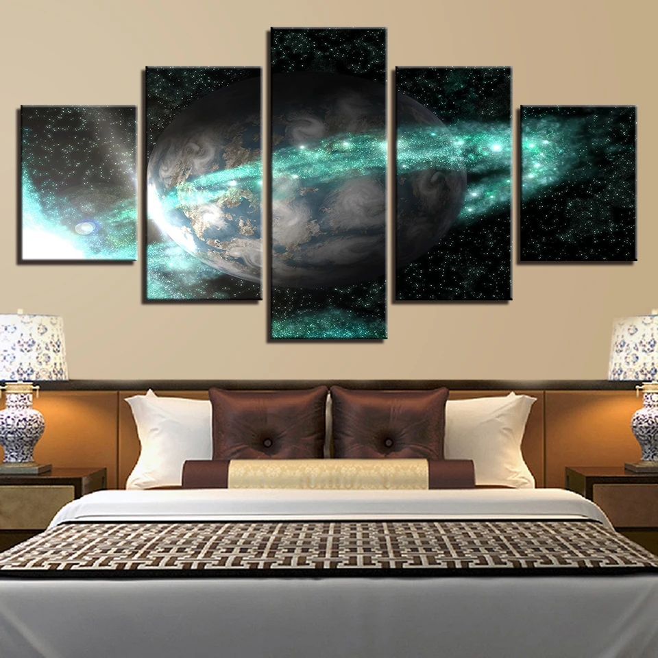 Spaceman Earth Jupiter Venus Sun Moon Universe 5 Piece Wall Pictures For Living Room Canvas Painting Art Home Decor Abstract 127 | Дом и сад