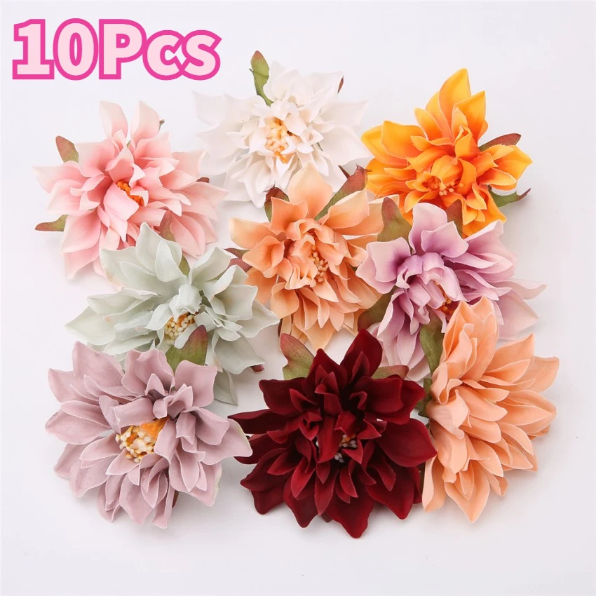 

10Pcs Dahlia Flower Heads Artificial Flowers High Quality Fake Flowers for Home Wedding Party Decor Dahlia Crafts Fall Flowers