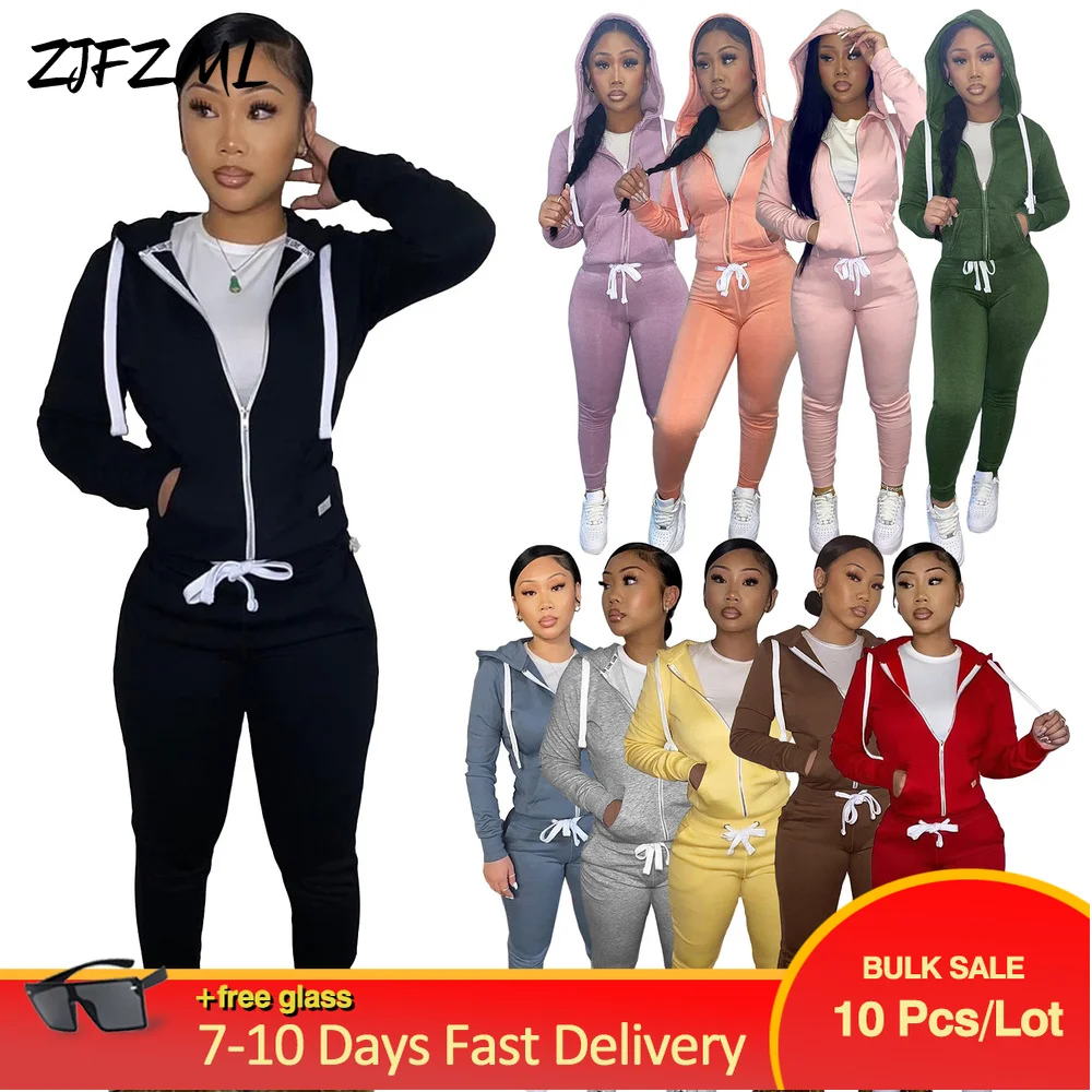 

Bulk Lots Wholesale Items Women's Hoodies 2 Piece Pant Suit Drawstring Full Sleeve Hooded Sweatshirt+workout Jogger Pant Outfits