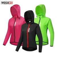 wosawe womens cycling jacket hooded bike wind coat water repellent bicycle vest windbreaker reflective running riding jacket