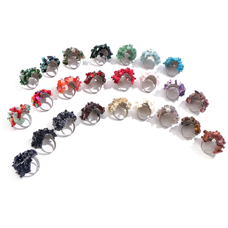 KOMI 1/2/3PC Agates Aventurines Rose Quartz Natural stone Sodalites Unakites Coral Stone Beads Handmade Cuff Finger Ring - купить по