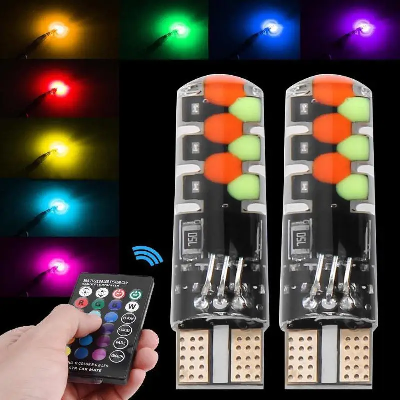

RGB LED T10 W5W Led 194 168 W5W 5050 SMD Car Dome Reading Light Automobiles Wedge Lamp RGB LED Bulb With Remote Controller 12V