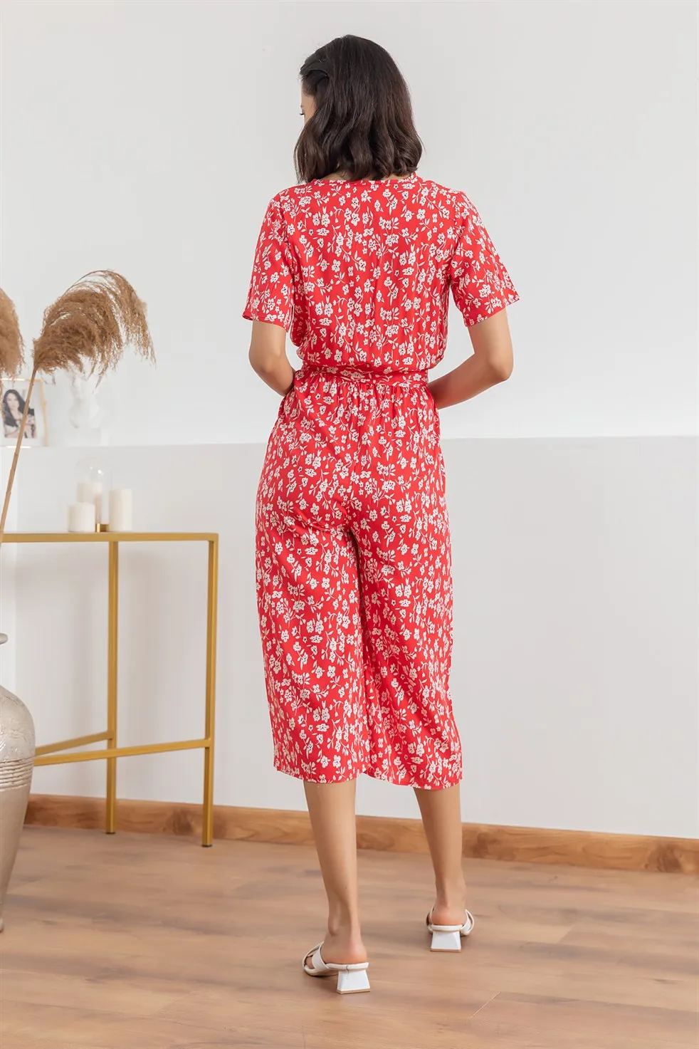 

2021 Trend Elegant Women 'S One Button Floral Jumpsuit-RED