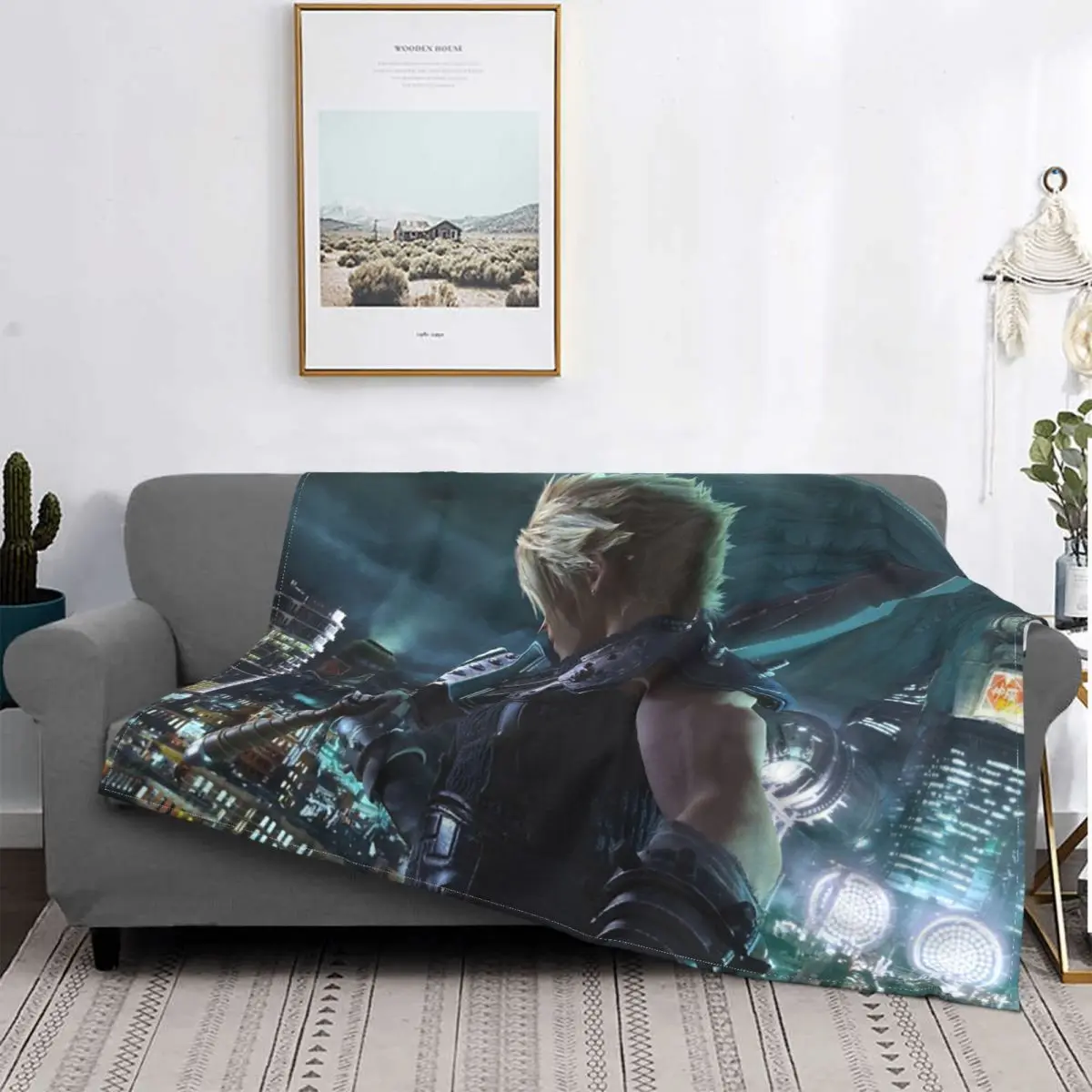 

Cloud Final Fantasy Vii-colcha a cuadros para cama, manta térmica a cuadros, para Picnic, Remake
