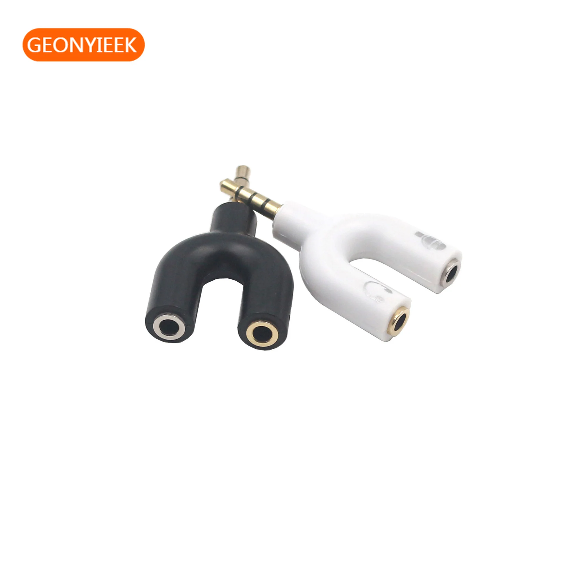 

3.5mm 2 In 1 Splitter Stereo Plug U-shape Stereo Audio Mic & Headphone Earphone Splitter Adapters for Smartphone MP3 MP4 Player