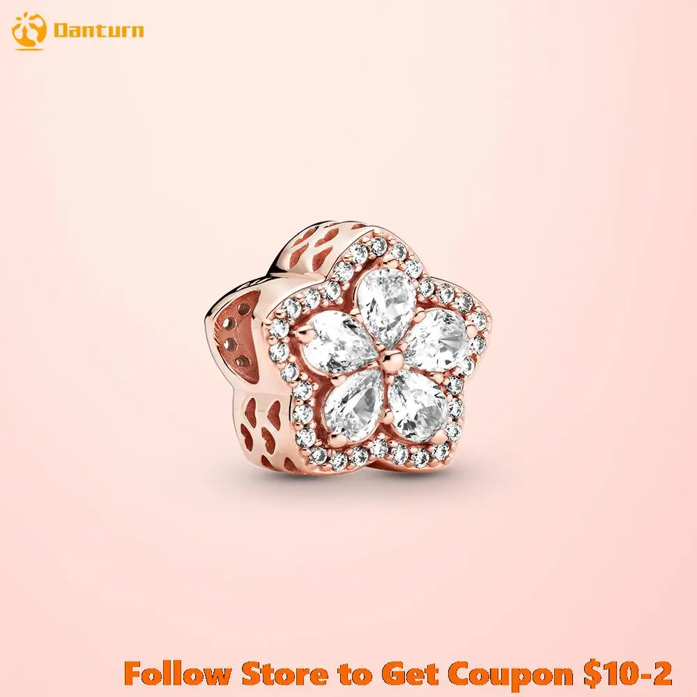 

Hot Sale 100% 925 Sterling Silver Rose Gold Sparkling Snowflake Pavé Charm Original Pandora Bracelets For Women Jewelry Gift