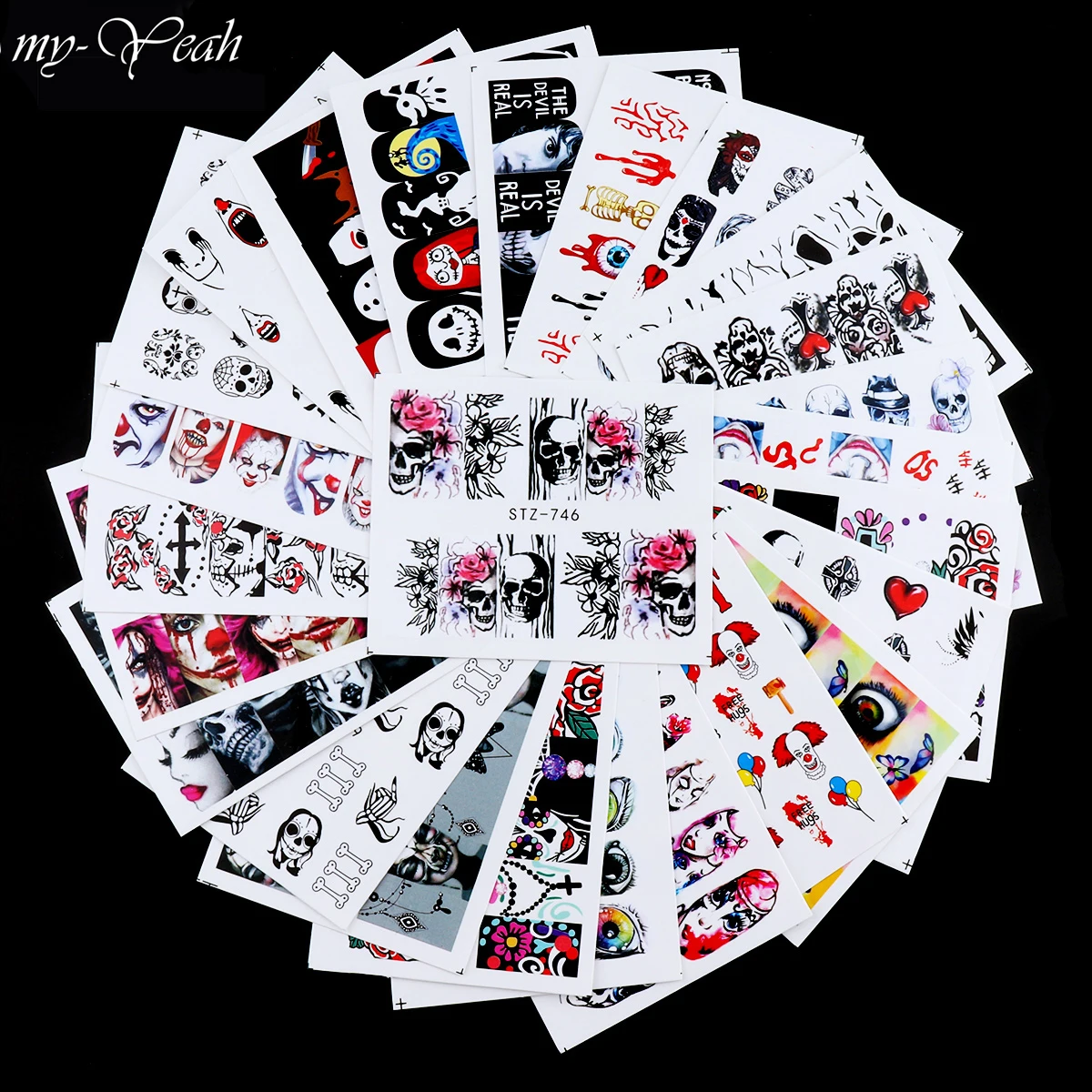12 Styles Nail Art Skull Bone Joker Pattern Water Transfer Stickers Terror Series Full Cover Watermark DIY Decorations | Красота и