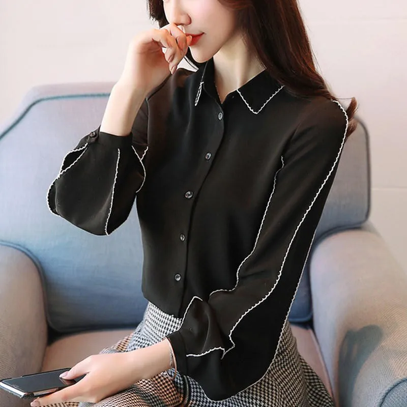 

Spring Autumn White Button Up Shirt Women Loose Long Sleeve Office Lady Tops Blusas Mujer De Moda New Black Blouses Femme Q4641