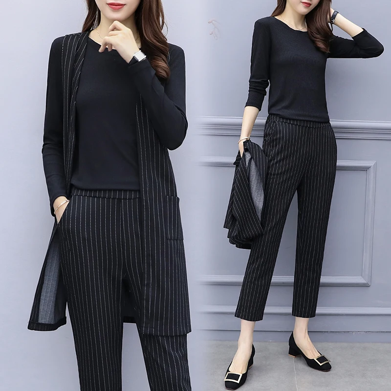 

2020 новый полосатый костюм 5xl размера плюс офисный Женский комплект из 3 предметов, осенняя Повседневная Женская одежда, женский костюм