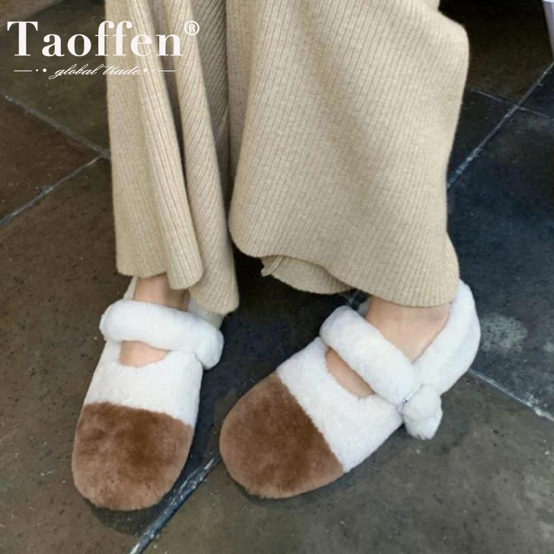 

Taoffen 2022 Women Women Winter Shoes Real Wool Mixed Color Warm Fashion Ins Ladies Shoes Daily Outdoor Footwear Size 33-40