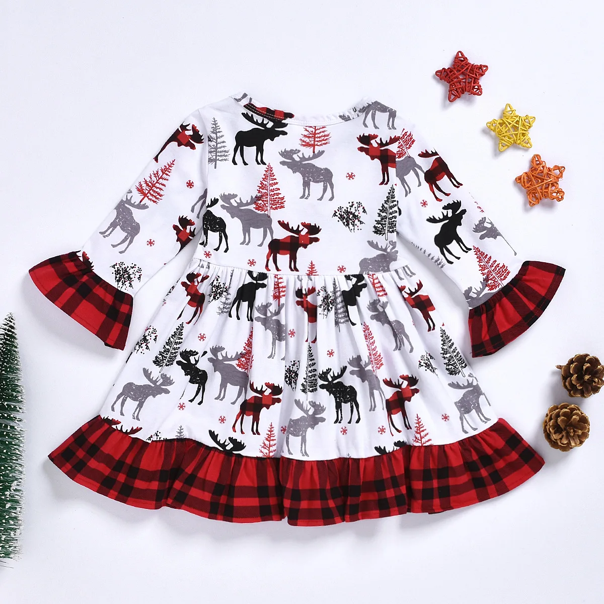 Осень 2020 милое рождественское платье для маленьких девочек с принтом оленя