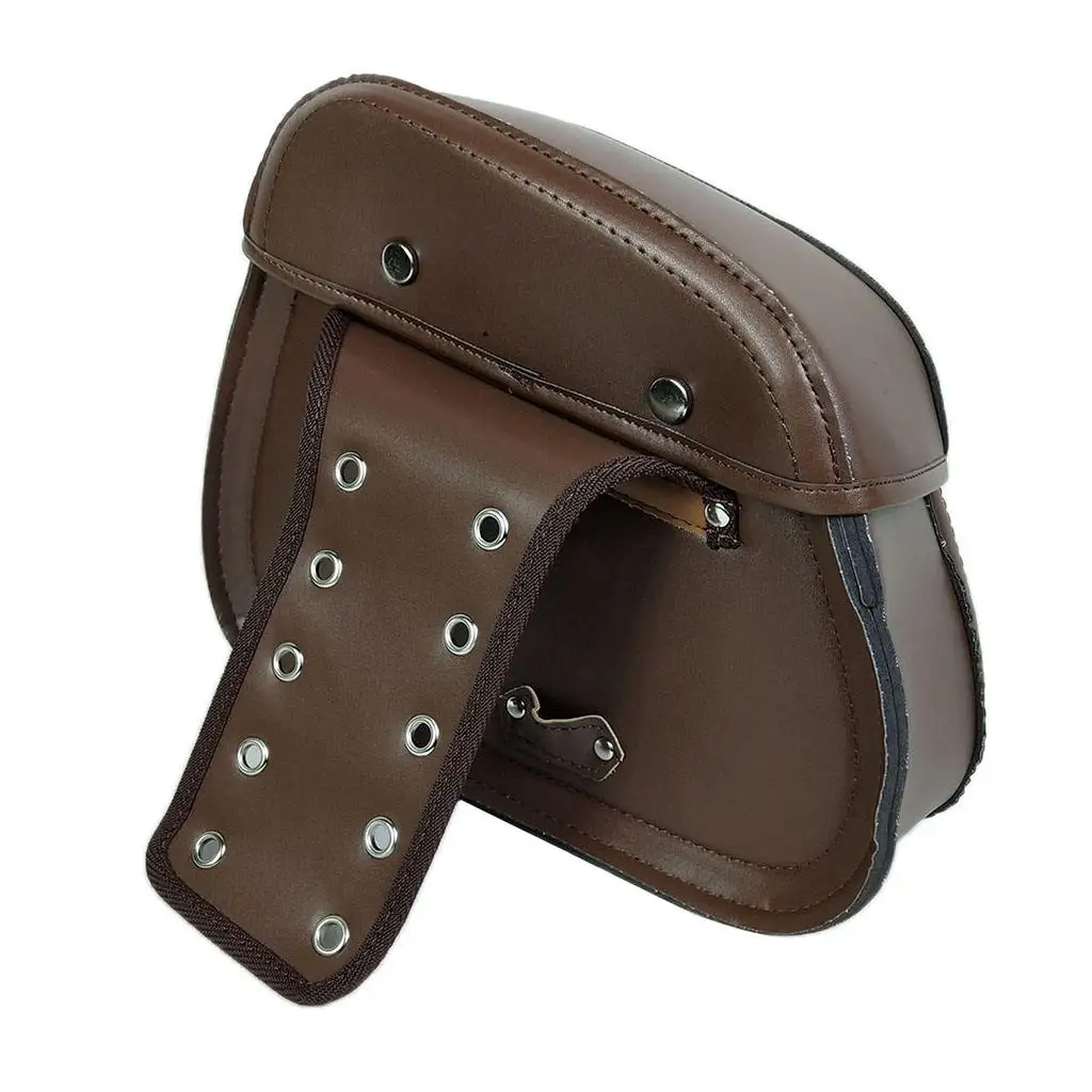 

Pair Brown Motorbike Left Right Side Saddle Bags PU Leather Storage Luggage Fork Tool Pouch