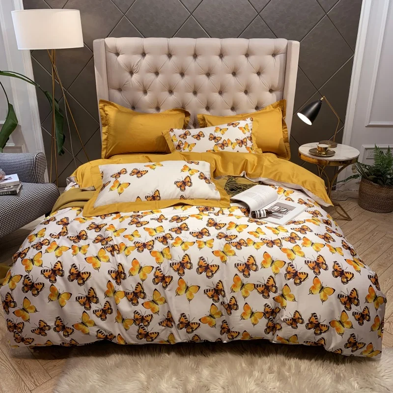 

2021 Cotton Sateen 4Pcs Luxury Bedding Set Zipper Corner Ties Soft Breathable Washable Comforter Protector Cover Bed sheets