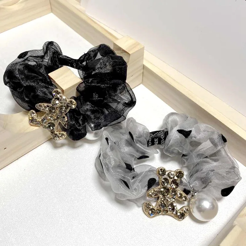 

Polka Dot Bear Rhinestone Hair Ties for Women Vintage Rubber Scrunchie Girl Hair Accessories