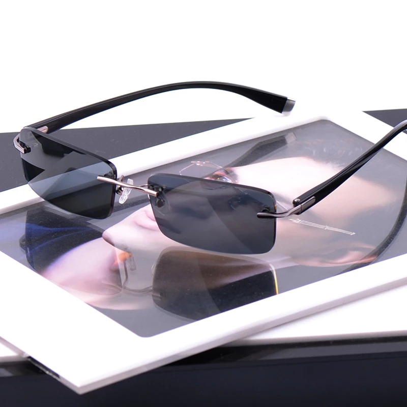 Rimless Men Polarized Sunglasses Ready Myopia 0 -100 -150 200 -250 300 350 Driving Sun Glasses Case Free TAC Polaroid Eyewear