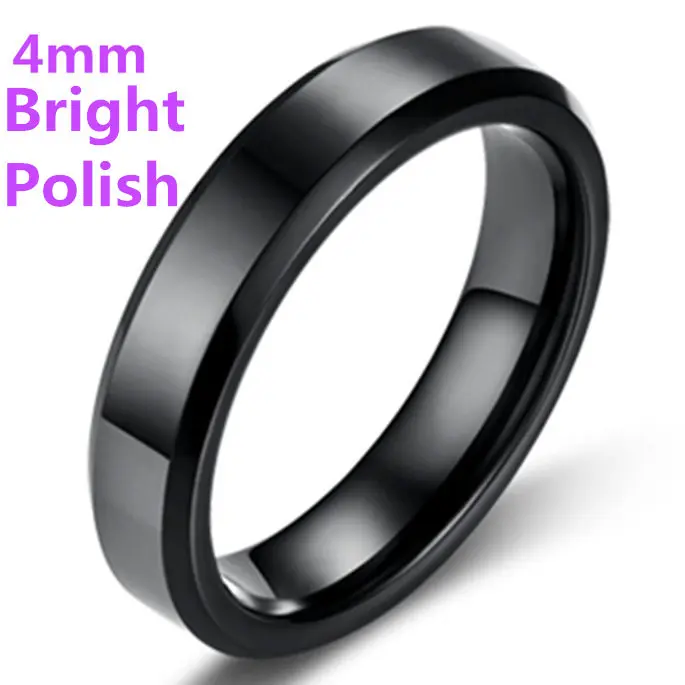 4mm Bright Black 4 мм яркое Полированное серебряное титановое кольцо для мужчин и женщин - Цвет основного камня: 4mm Bright Black