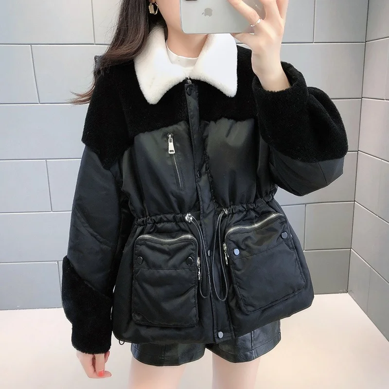 

Parka Women's 2021 Winter Fashion New Real Cashmere Short Lamb Fur down Jacket Liner Warm Coat