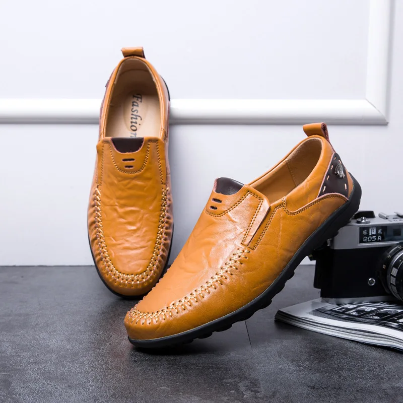 

Genuine Leather Men's Casual Shoes Mens Loafers Moccasins Breathable Slip on Black Driving Shoes Plus Size 38-47