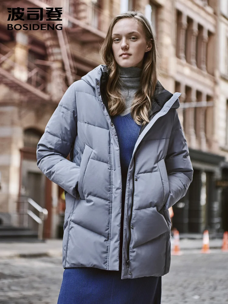 

BOSIDENG Women's down jacket hooded medium length new mother's winter warm coat B90141028