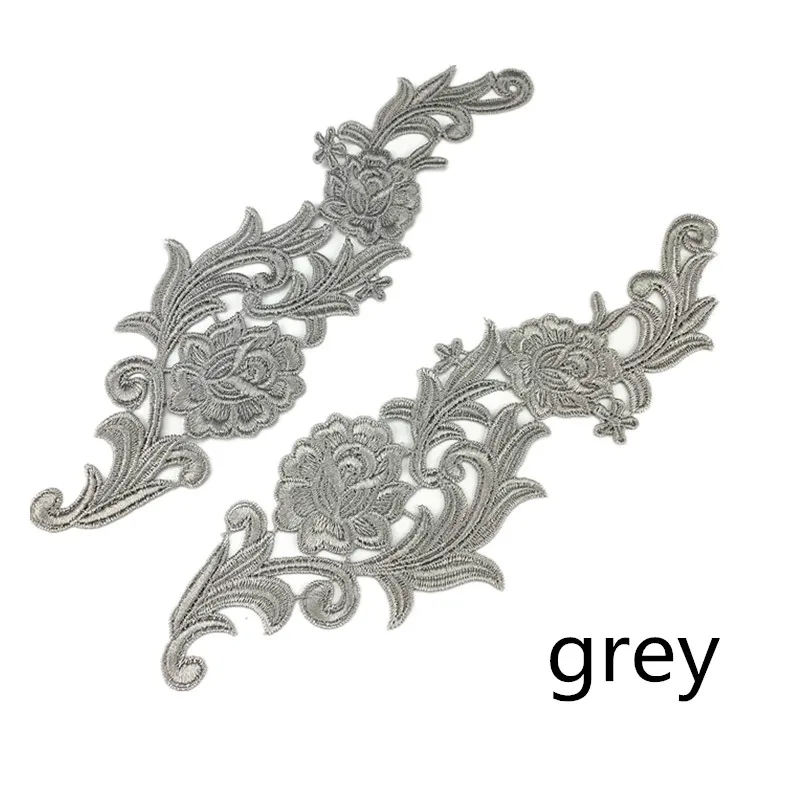 1 pair grey Zsbszc зеркальная пара золотистого и серебряного цвета с вышивкой, кружевной аппликацией, цветочными нашивками, воротничком, свадебное платье, торжественное платье, аксессуары, ткань JA35 - Цвет: 1 pair grey