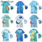 Купальник детский с защитой от УФ-лучей, Цельный купальник для мальчиков, одежда для купания, милый купальный костюм с динозавром для мальчиков, летняя пляжная одежда