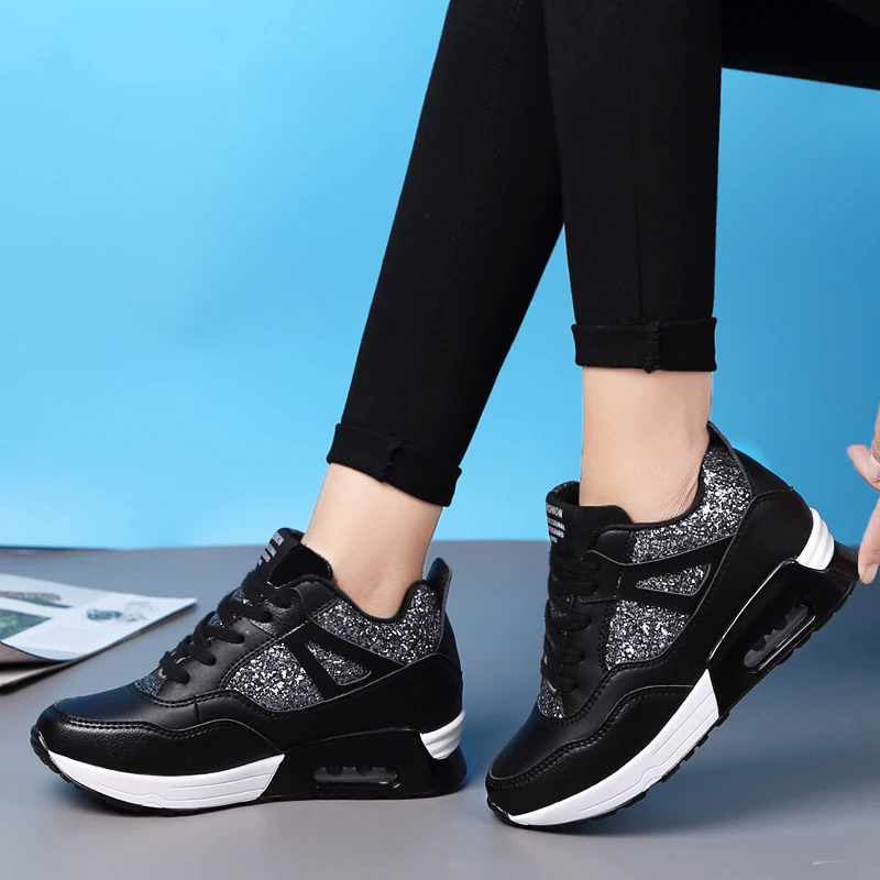 

2020Bling Women Sneakers Spring Autumn Breathable Womens Shoe Wedges Light Soft Black Running Shoes Zapatillas Deportivas Hombre