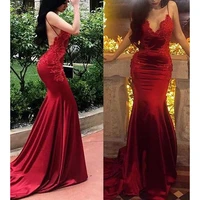 sexy prom dresses backless red mermaid spaghetti lace appliques beading formal dresses evening dress gowns robe de soiree