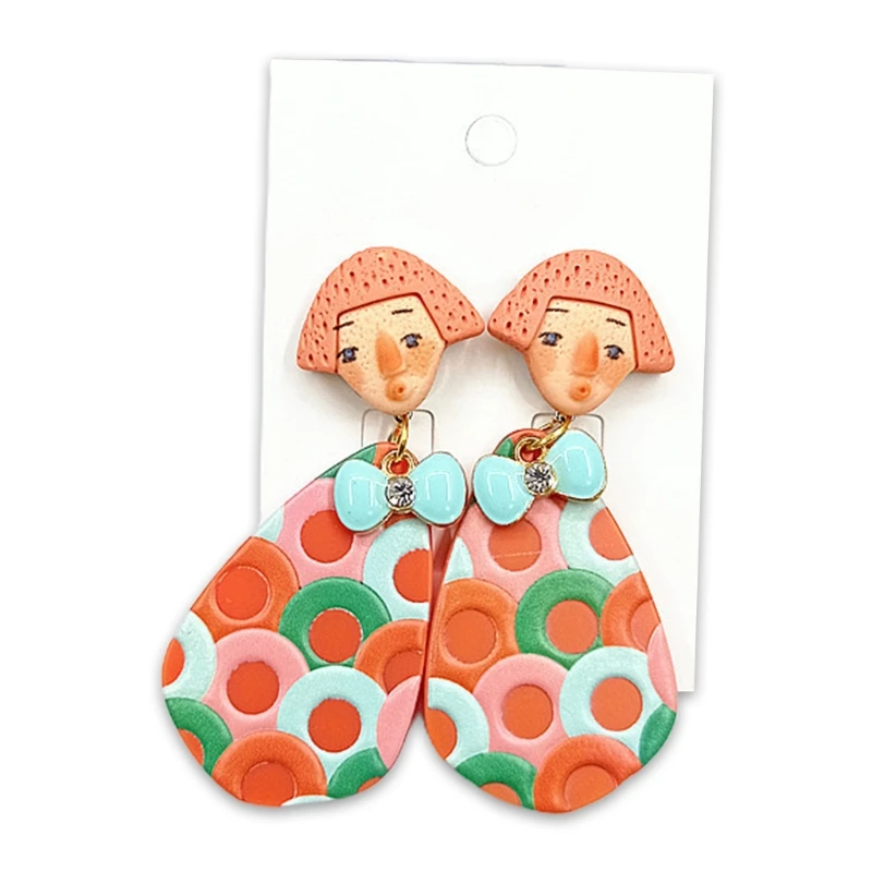 

1 Pair Vintage Indian Primitive Tribal Doll Dangle Earrings Women Colorful Acrylic Ear Drop Jewelry