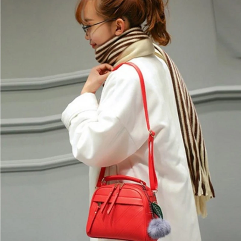 

Useful PU Leather Handbag Messenger Bags with Fair Ball 2021 Tassel Female Shoulder Bags for Women Party Handbags bolso mujer