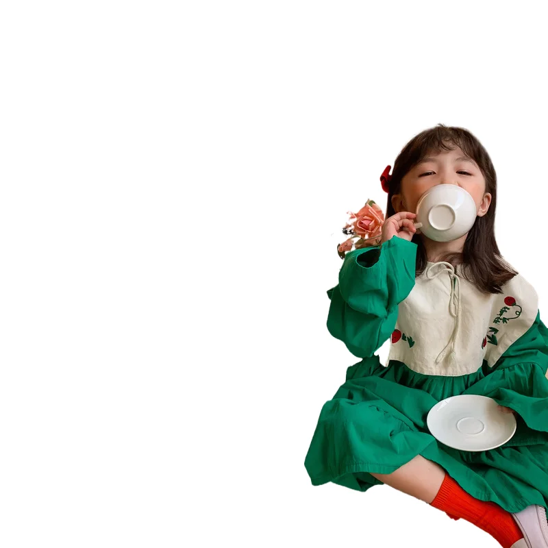 

Charming 100% Cotton Spring Summer Girls Dress Kids Teenagers Children Clothes Outwear Special Occasion Long Sleeve High Quality