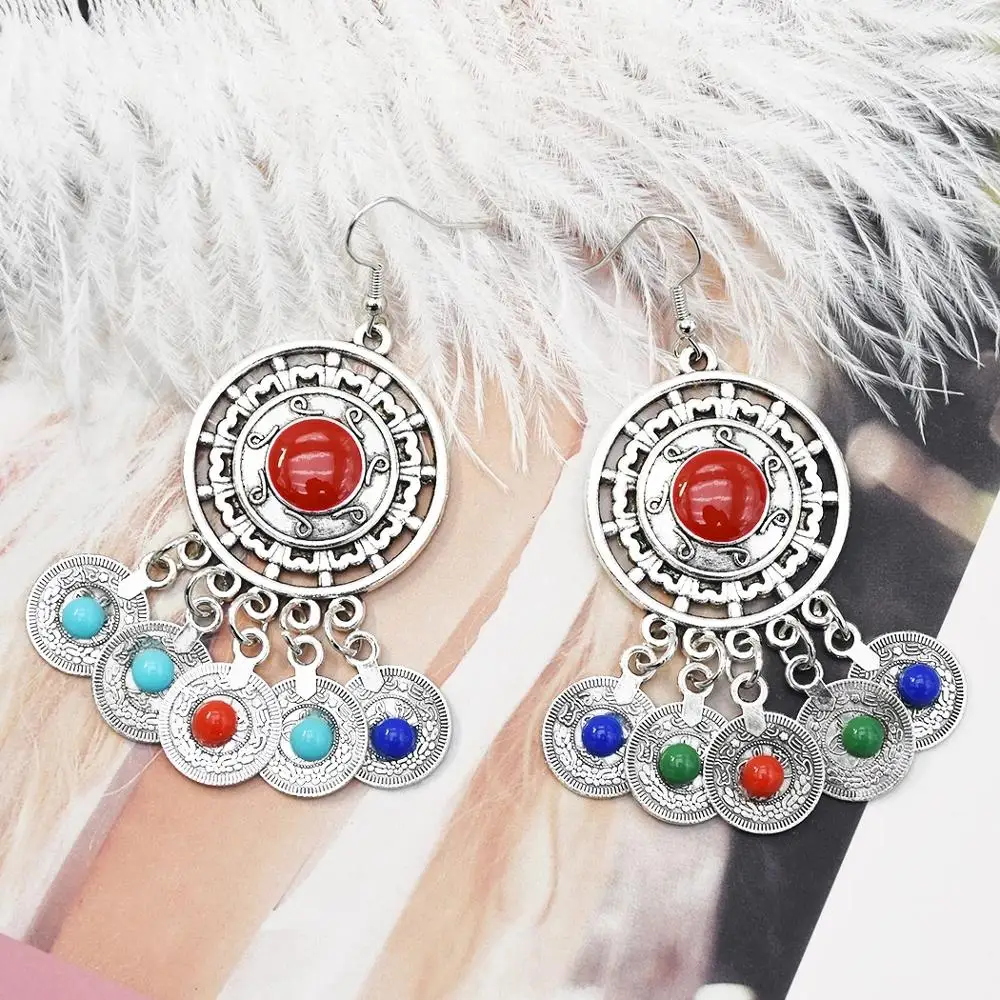 

Fashion Baroque Coin Tassel Long Drop Earrings Women Colorful Dangle Earrings Bohemia Jewelry Statement Jewelry Gift