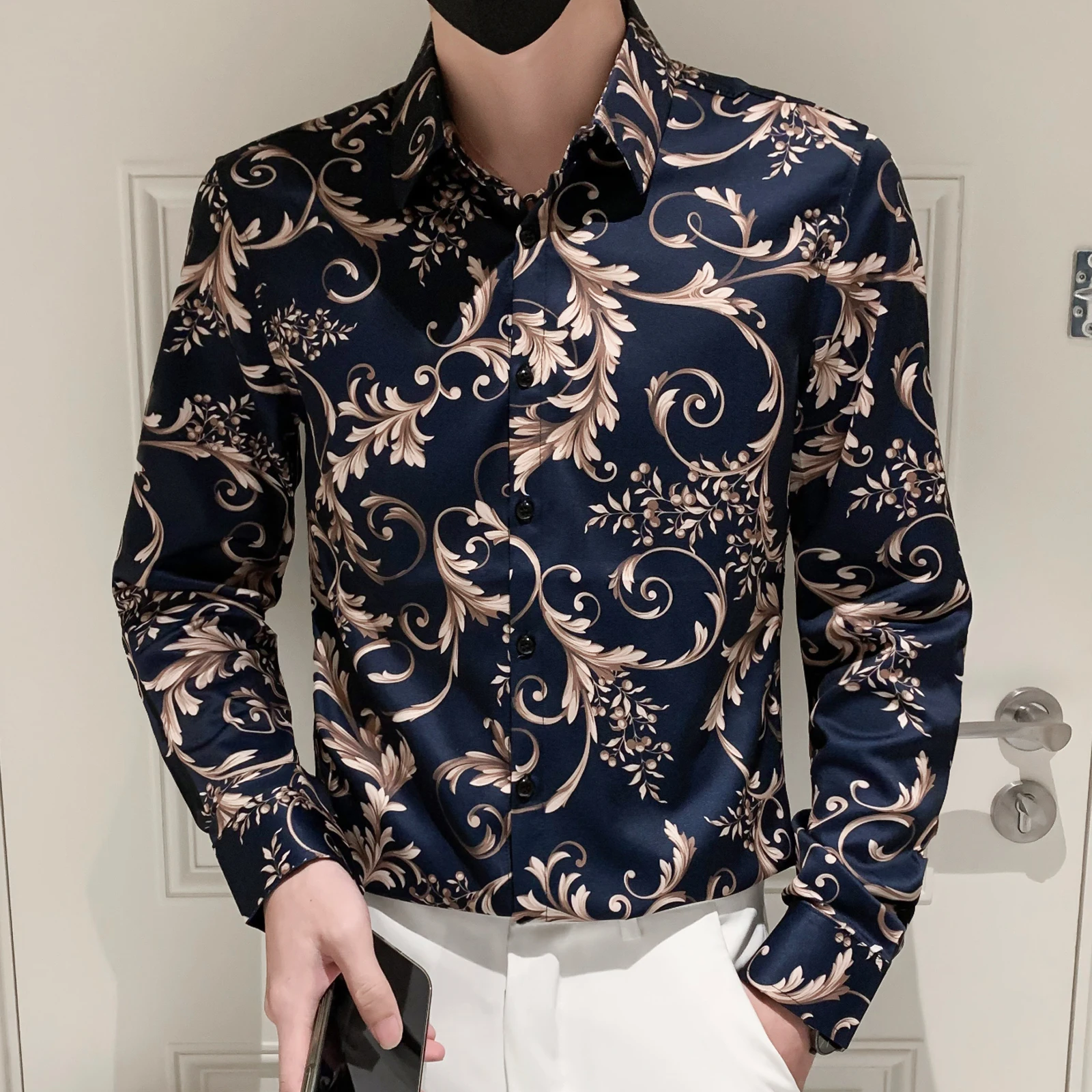 

Flower Shirt Casual Shirt Male Formula Dress Shirt Social Party Chemical Homicide 2021 Paisley Men Blossom Shirt Slim Long Mouw