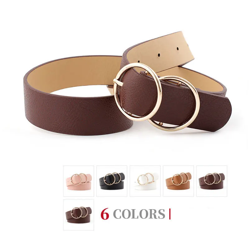 

2019 Europe and the United States new double circle ladies belt fashion trend rivet belt simple student flat belt