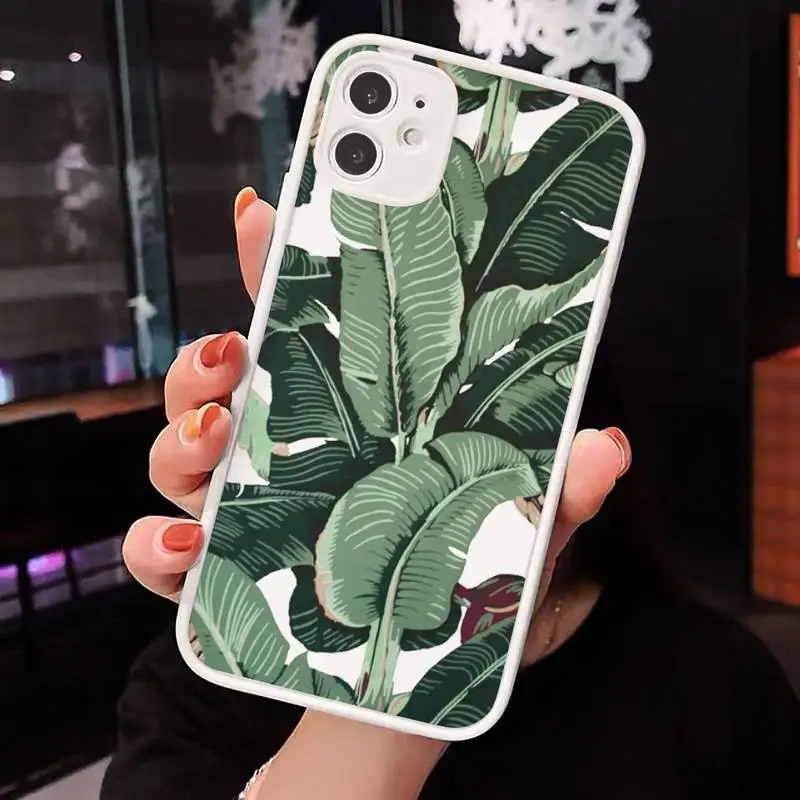 

Banana leaf Simple mosaic painting Phone Case Matte Transparent for iPhone 7 8 11 12 s mini pro X XS XR MAX Plus cover funda