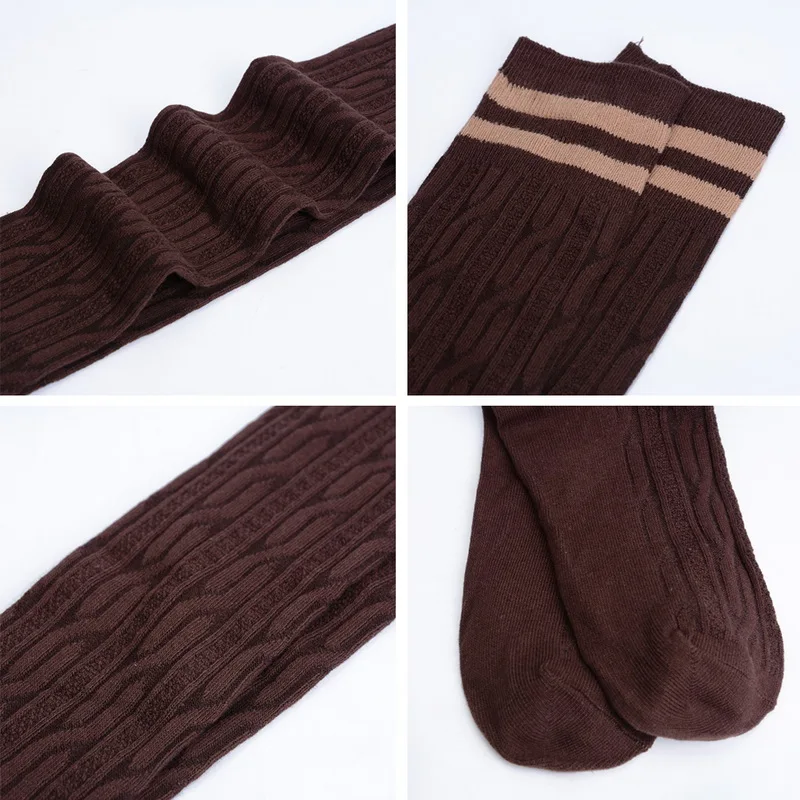 

Christmas Extra Long Mid Thigh High Women Over Knee Leg Autumn Winter Knitted Stripe Long Stocking Mid-tube Korean Harajuku