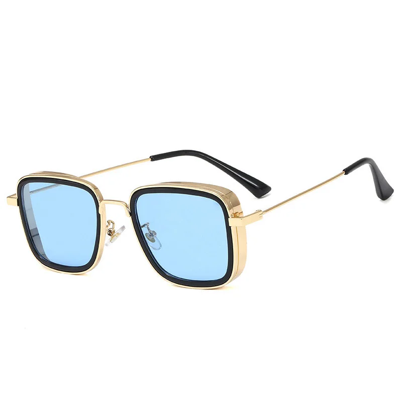 C8 gold blue HBK, Роскошные, Kabir Singh, индийские, кино, солнцезащитные очки для мужчин, квадратная Золотая оправа, крутые солнцезащитные очки, фирменный дизайн, красные очки для мужчин, UV400 - Цвет линз: C8 gold blue