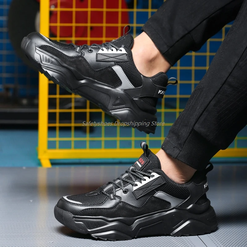 

Protective Safety Shoes For Men Working Shoes Men's Lightweight Boots Steel Toe Cap Boots For Men Breathable Sneakers Black Shoe