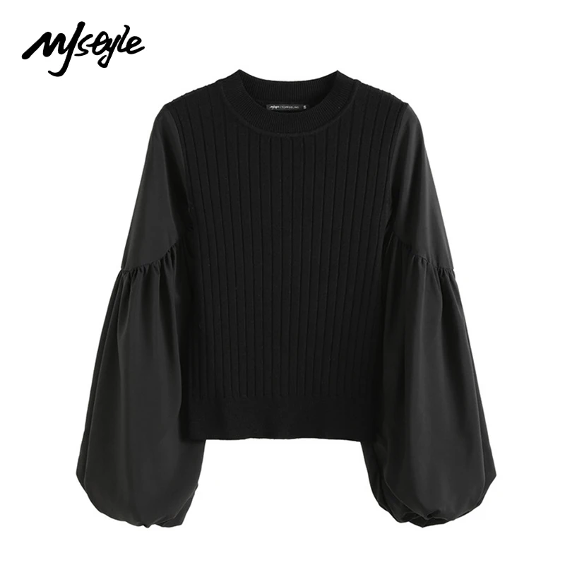 

Женский укороченный свитер MJstyle, универсальный свитер с пышными рукавами, осень 2021