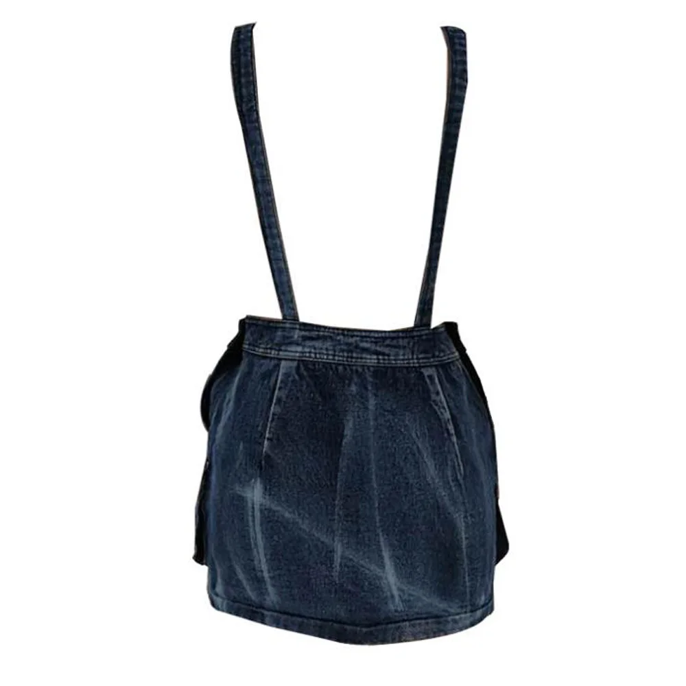 

Two Shoulder Strap Jeans Skirt Women Elegant High Waist School Cowboy Punk Casual Denim Overalls Skirt With Suspenders