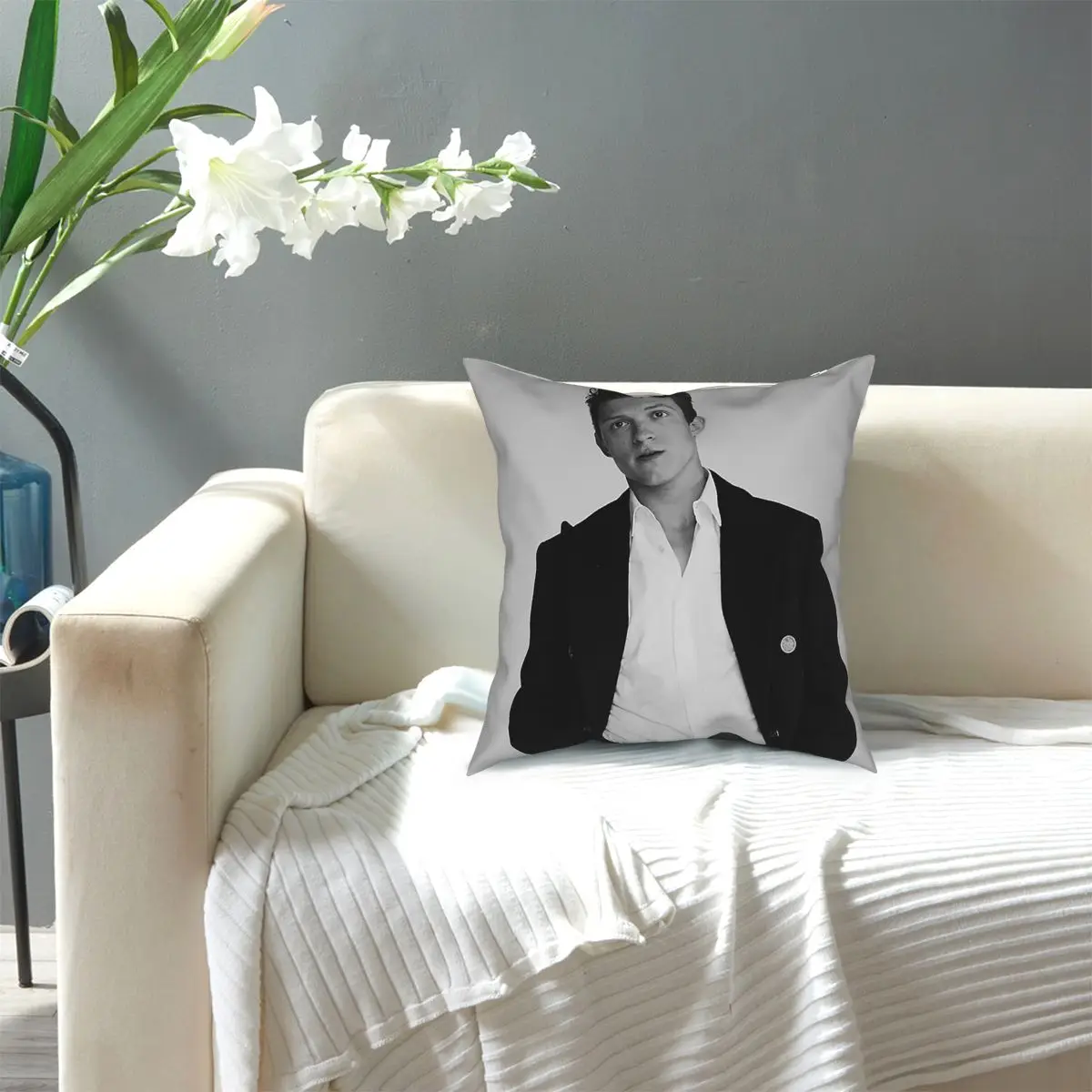 

Tom Holland White Shirt And Black Suit Square Pillow Case Decorative Pillow Pillowcase 40x40 Pillowcover Home Decor