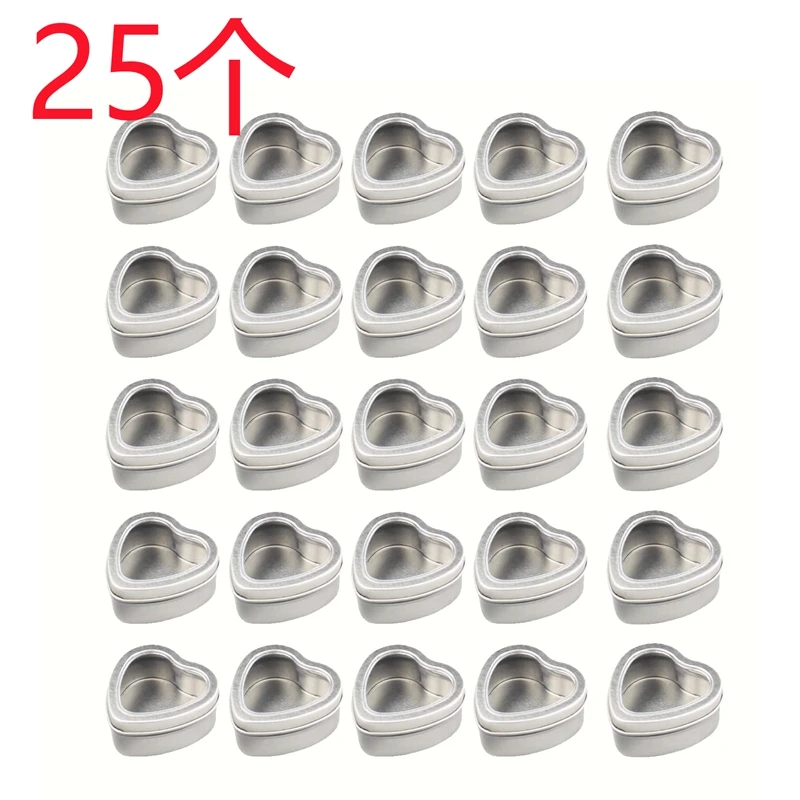 

25-Pack 2Oz Empty Heart Shaped Silver Metal Tins with Clear Window for Candle Making, Candies, Gifts & Treasures