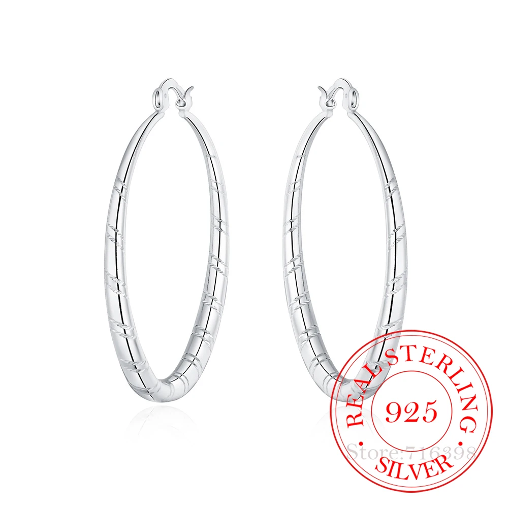 

100% Real 925 Sterling Silver Grain Circle Hoop Earrings For Women Lady Best Gift Fashion Charm Silver Wedding Jewelry