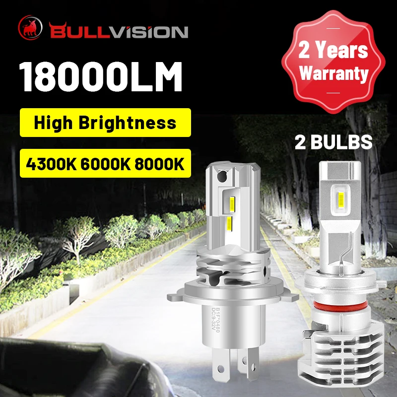 BULLVISION H11 светодиодный фары H7 H4 H8 H9 9005 9006 HB3 HB4 4300K 6000K 8000K Автомобильные 18000LM