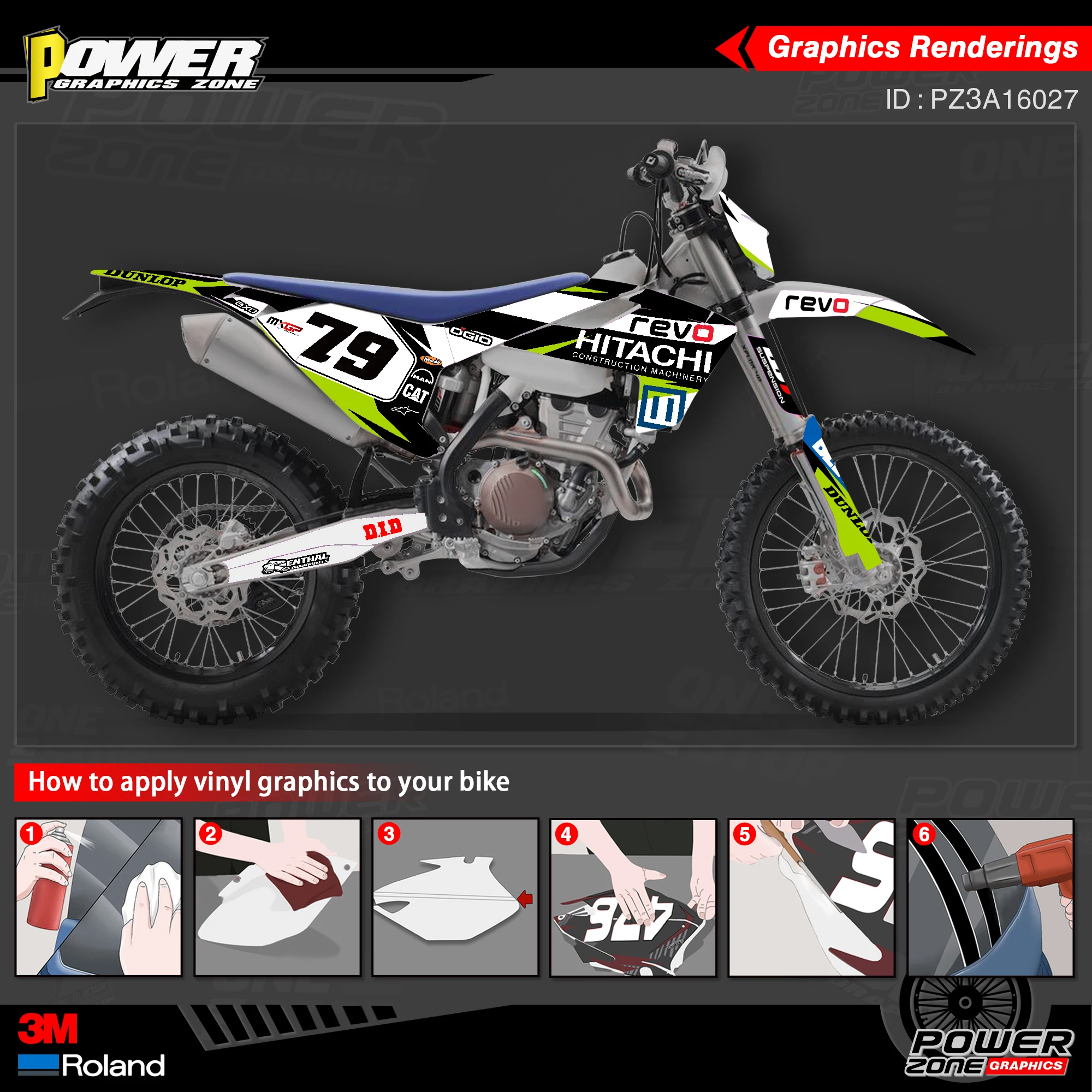 PowerZone Custom Team Graphics наклейки 3M Набор стикеров для Husqvarna 2016-18 TC FC TX FX FS 2017-19 TE FE 125-450cc 27 |