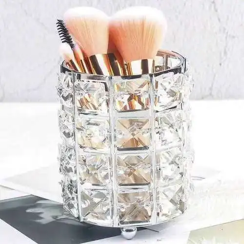 silver Box Европейский металлический держатель для хранения кистей для макияжа, тестовая трубка, карандаш для бровей, органайзер из бисера, Хрустальная банка, ювелирная Бриллиантовая косметическая коробка, lw037 - Цвет: silver Box