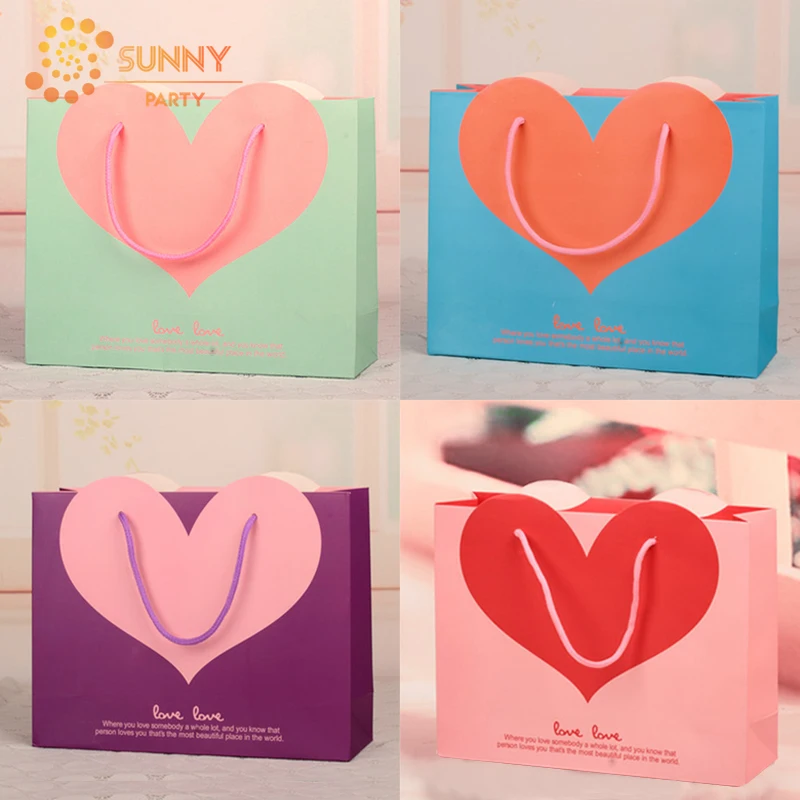 Мешки с красным сердцем бумажные пакеты S/M/L хозяйственная сумка признание